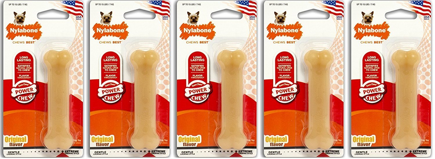 (5 Pack) Nylabone DuraChew Original Petite Size Nylon Dental Bone 15 lb Dogs