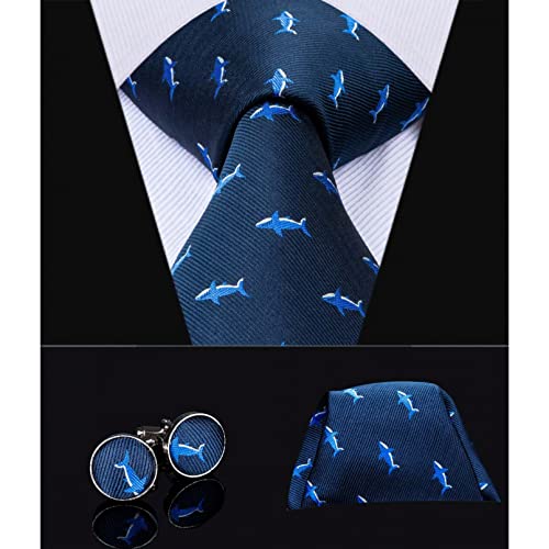 BAJIE Herren Krawatte Herren Krawatte Gitarre Neuheit Krawatte Seide Blau Casual Style Design Hochzeitskrawatte Einstecktuch Manschettenknöpfe Set
