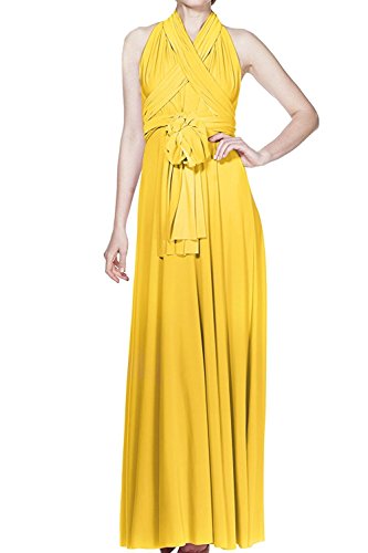 Damen Frauen Elgant V-Ausschnitt Brautjungfernkleid Infinity Abendkleid Geknotetem Multiway Rückenfrei Neckholder Cocktailkleid Gelb L