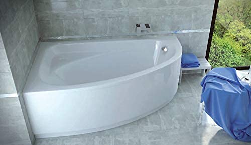 ECOLAM Badewanne Eckbadewanne Acryl Cornea weiß 150x100 cm LINKS + Schürze Ablaufgarnitur Ab- und Überlauf Automatik Füße Silikon Komplett-Set