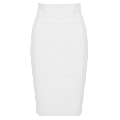 lijun Frauen Hohe Taille Gestreifter Reißverschluss Bandage Knielanger Bodycon Midi Bleistiftrock