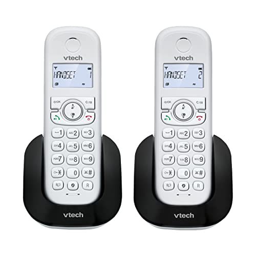 VTech CS1501 Casa Duo Schnurlostelefon, DECT-Telefon mit Freisprecheinrichtung und Anrufsperre, Doppelladung, Anruferkennung, LCD-Display mit Hintergrundbeleuchtung und Tastatur, ECO-Modus, Weiß