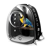 Vogelträger Rucksack für Papagei Reisetasche mit Barsch Tragbare Transparente Haustier Reiserucksack Atmungsaktiv für Reisen Wandern (Black)