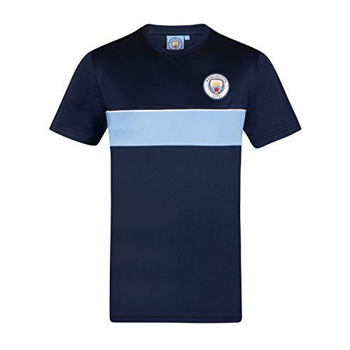 Manchester United offizielles Herren-Fußball-T-Shirt aus Polyester Gr. M, Navy Sky Stripe