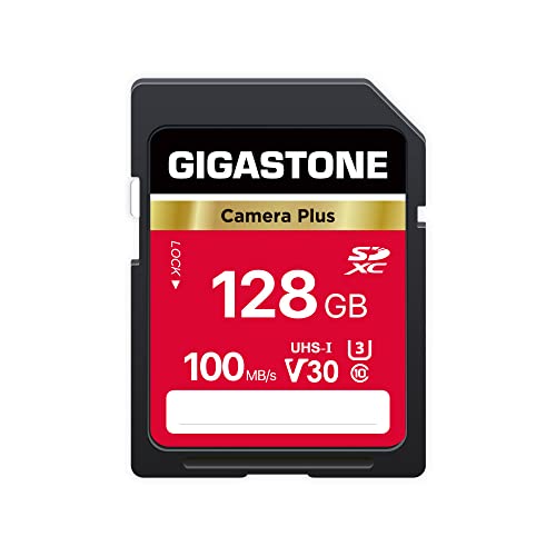 Gigastone Kamera Plus 128GB SDXC Speicherkarte bis zu 100 MB/s für Digitalkameras Canon Sony Nikon Olympus, 4K UHD Videoaufnahmen UHS-I U3 V30 Klasse 10, mit 1 Mini-Hülle