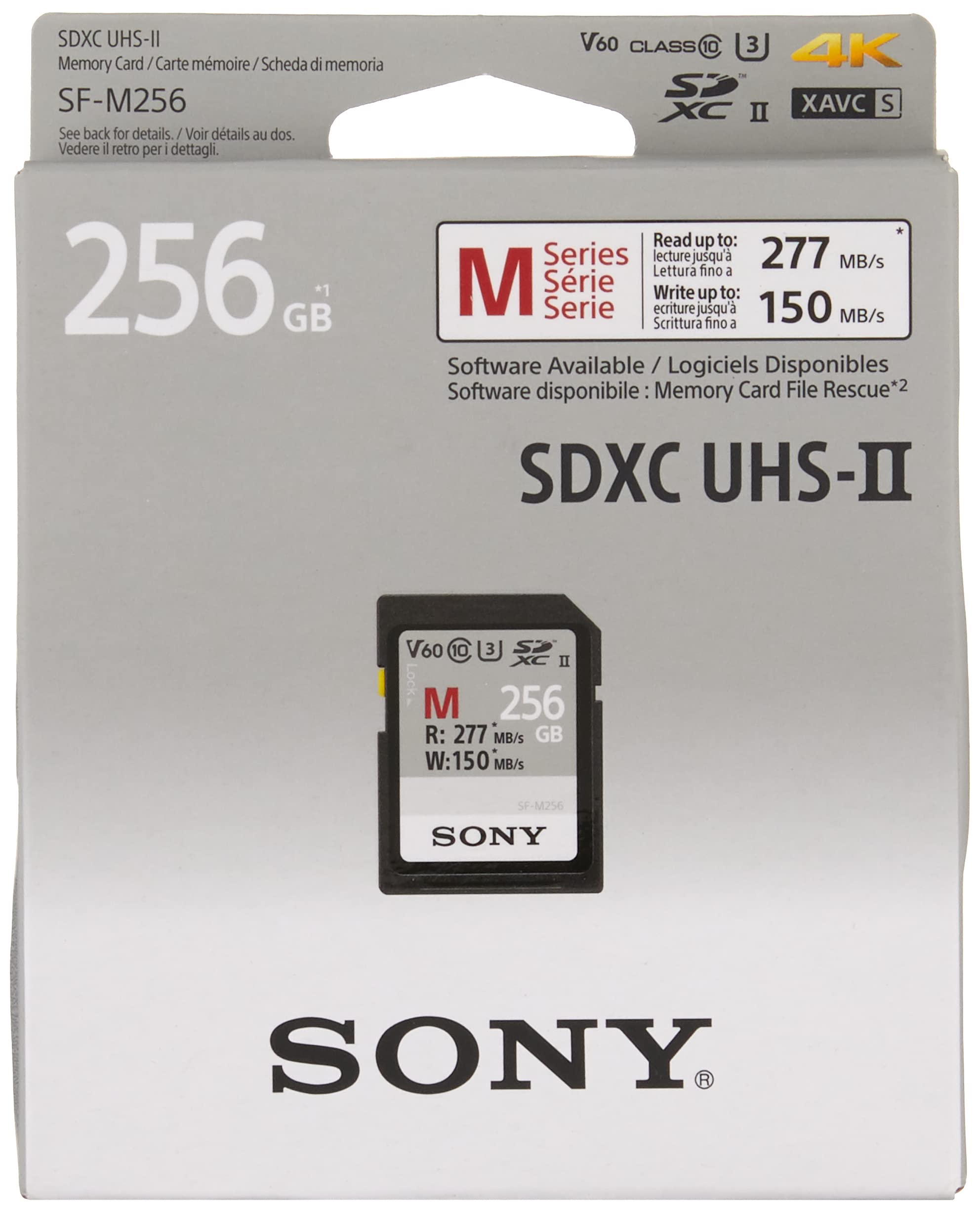 Sony SDXC UHS-II Speicherkarte mit 256GB, Schreiben mit 277 MB/s, 4k Video, IP 57, SFM256