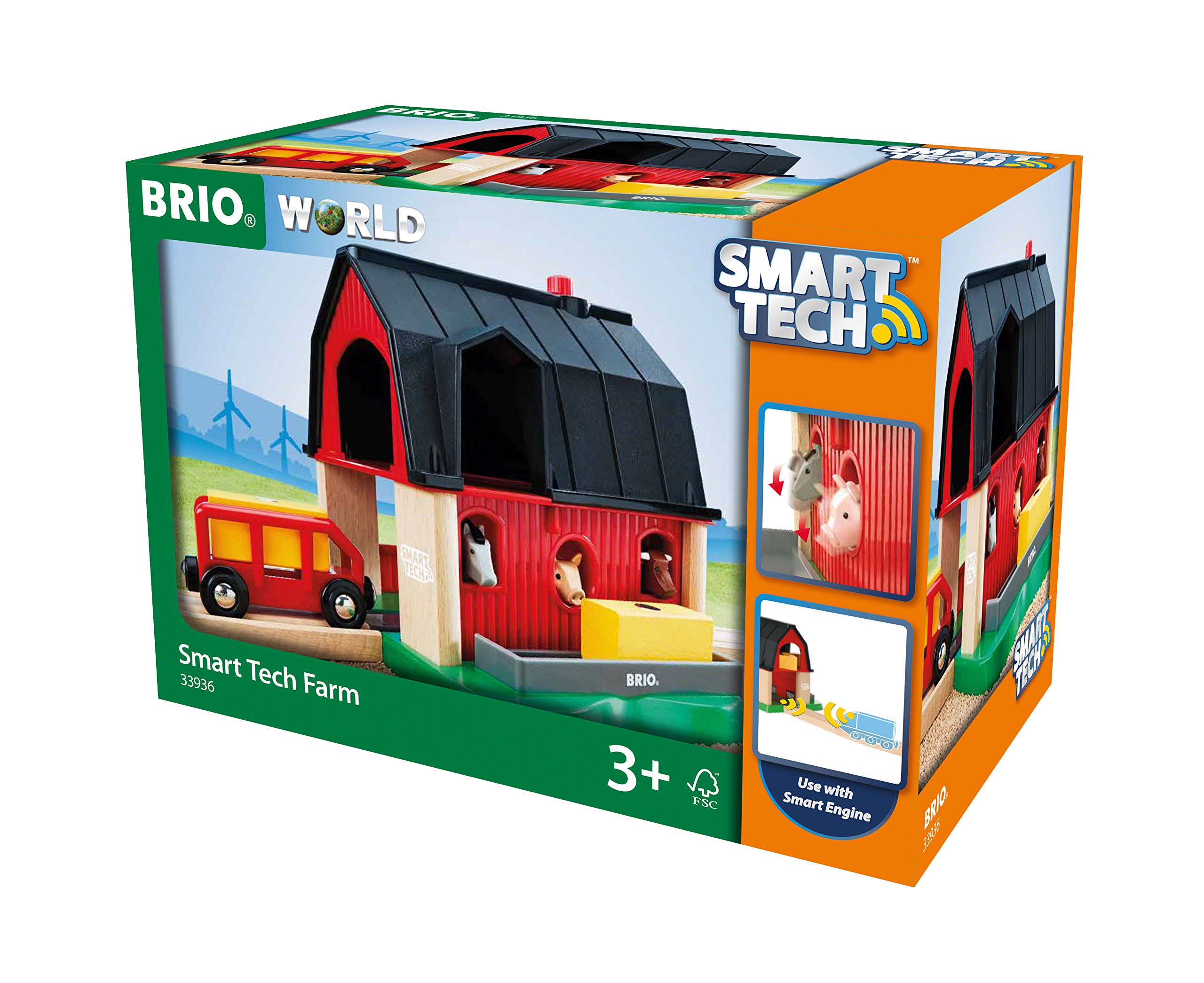 BRIO World 33936 Smart Tech Bauernhof – Spiel-Bauernhof mit Tieren & Heuwagen-Anhänger – Interaktives Spielzeug empfohlen ab 3 Jahren