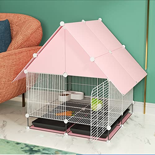 Hasenkäfig, Hasenstall - Zusammenklappbares Großes Kaninchenstall Indoor Kaninchenhaus DIY Design Kleintierkäfig Für Kleintiere, Welpen, Kätzchen, Häschen (Color : Pink, Size : 75 * 75 * 84CM)