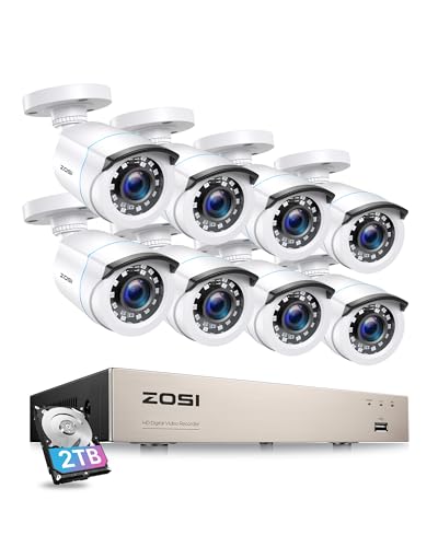 ZOSI CCTV HD 1080P Video Überwachungskamera System 8CH TVI DVR Recorder 8 x Außen Wetterfest 1080P Überwachungskamera Haus Sicherheitssystem, 20M IR Nachtsicht, 2TB Festplatte