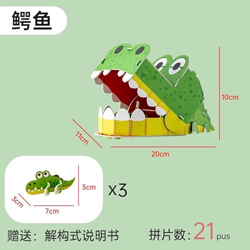 3D dreidimensionales Puzzle Tier Krokodil Kinder handgefertigtes DIY Papier Montagemodell Kindergarten Früherziehung Lernspielzeug (Krokodil)