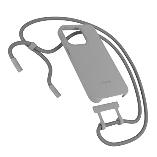Woodcessories - Nachhaltige Handykette abnehmbar kompatibel mit iPhone 13 Pro Max Hülle mit Band grau - antibakteriell, biologisch abbaubar
