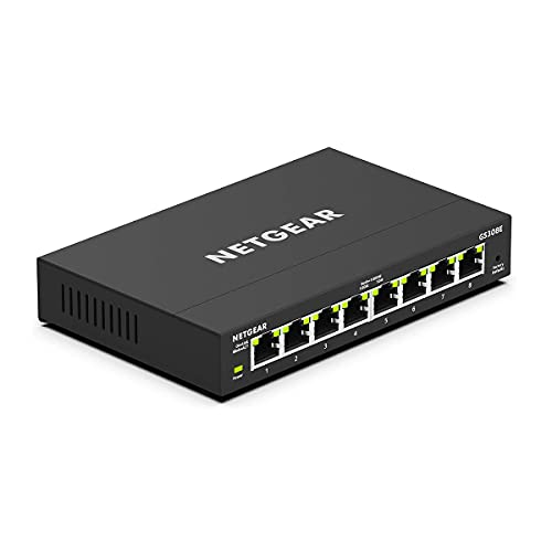 NETGEAR GS308E 8-Port Gigabit Ethernet LAN Switch Smart Managed Plus (robustes und lüfterloses Metallgehäuse, Plug-and-Play, QoS- und VLAN-Verwaltung, für Desktop)