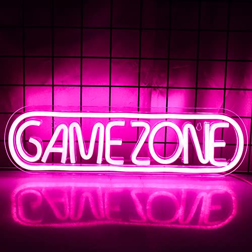 Game Zone Leuchtreklamen Gamer LED Neonlicht Gaming Zone Leuchtreklame für Spielzimmerdekoration, Spielbereich, Männerhöhle, Kneipe, Geschenk für Teenager, Freunde (Pink)