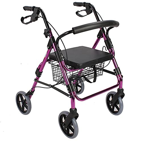 Schwerlast-Rollator mit Sitz, Bremsen und Rückenlehne, zusammenklappbarer Aluminium-Rollator für Senioren für drinnen und draußen, Belastung 220 lbs (Color : Purple)