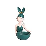 XiangWen Creative Resin Crafts Girl Storage Ornaments Jewelry Holder Key Bowl Snack Tray Desktop Small Trinket Storage Tray Home Living Room Entrance Storage Box Candy Container,Green