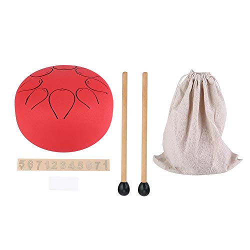 Fafeims 5 Zoll Lotus Drum Stativ Zunge Trommel Edelstahl Handpan Percussion Musikinstrument mit Tasche und Schlägel(rot)