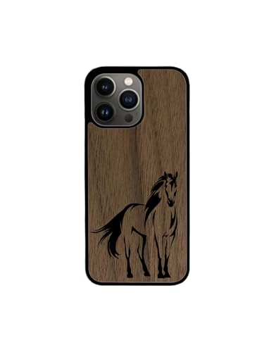 Enowood Schutzhülle aus Holz, handgefertigt, Motiv: Pferd – iPhone 7/8 – Walnuss