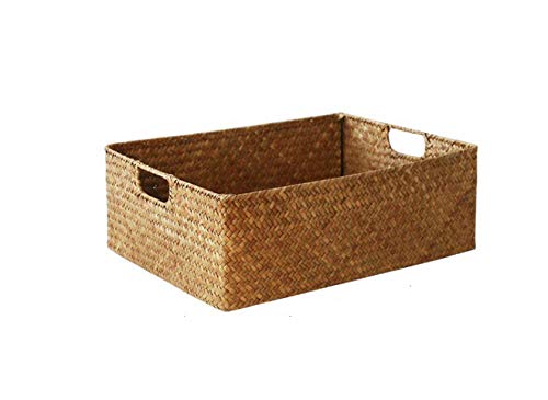 Cratone Flechtkorb Regalkorb Aufbewahrungskorb Korb mit Griffe Wasserhyazinthe geflochten Regalkorb Regal Korb Natur Schrankkorb 37x26x12cm