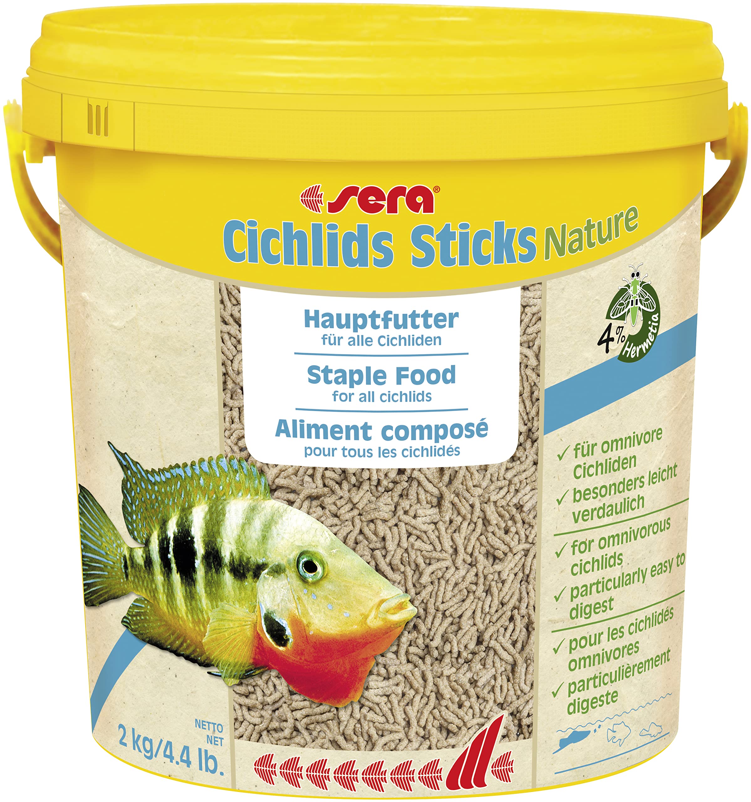 sera Cichlids Sticks Nature 10 L (2 kg) - Basisfutter für größere Cichliden, Barschfutter fürs Aquarium, Fischfutter Aquarium