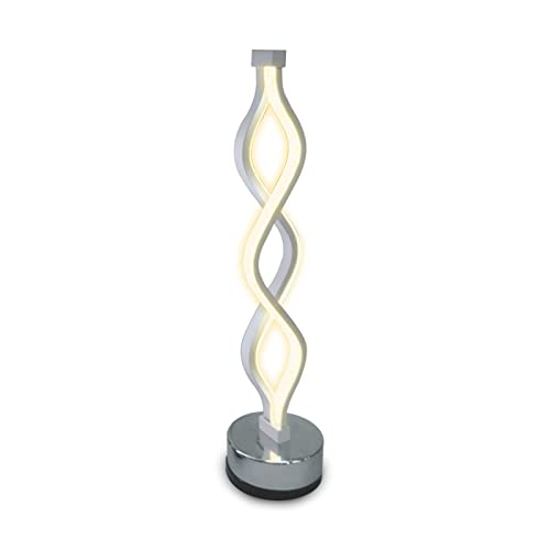 Tischlampe Batteriebetrieben Led Spiral Klein Klassisch Kabellose Mit Aufladbar Akku Fur Wohnzimmer Schlafzimmer Büro, Schreibtischlampe Warmweiß Metall Chrom Blendfrei Design, Nachttischlamp,Silber