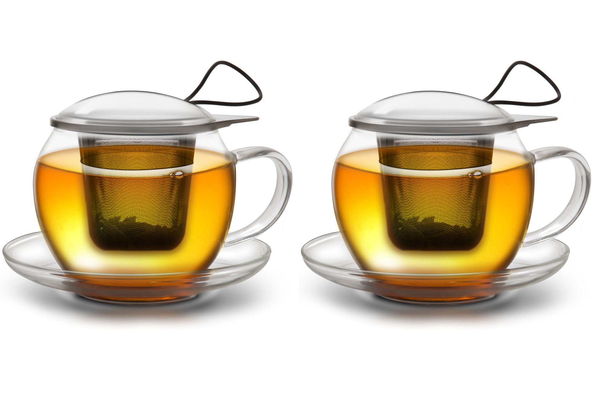 Creano Jumbo Tee-Tasse XXL mit Henkel und integriertem Edelstahlsieb, Glas-Deckel und Untertasse | 450ml