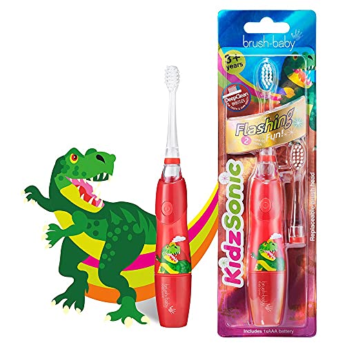 Brush Baby KidzSonic Elektrische Zahnbürste für Kleinkinder und Kinder, für Kinder ab 3 Jahren (Dinosaurier)