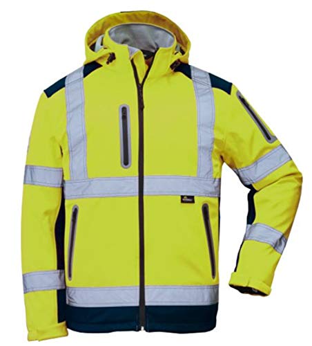 Vizwell Herren Winter Warnschutz-Jacke Softshell VW177P, Zertifiziert nach ISO-EN471, wasserabweisend, Winddicht, fluoreszierend-Gelb, Größe M