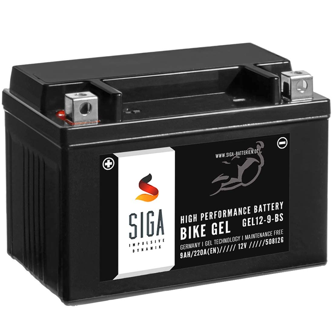 SIGA GEL Motorradbatterie 12V 9Ah 220A/EN GEL Batterie YTX9-BS GEL12-9-BS YTX9-4 GTX9-BS ETX-9-BS 50812