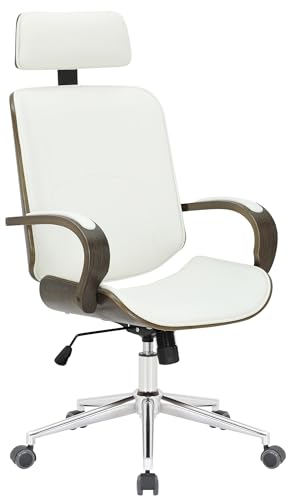 CLP Chefsessel Dayton mit Kunstlederbezug I Bürostuhl mit Kopfstütze und Leichtlaufrollen I Höhenverstellbarer Schreibtischstuhl, Farbe:weiß/grau