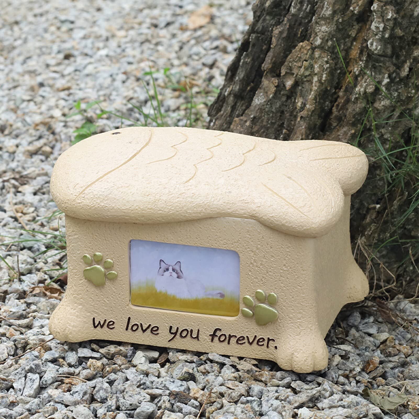 JIAWEIIY Haustierurne für Hunde und Katzen, Kunstharz, Asche, Andenken mit Bilderrahmen, "We Love You Forever Lettering For Your Loved Pets Memorials (B)