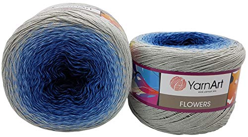 Flowers 500 Gramm Bobbel Wolle Farbverlauf, 55% Baumwolle, Bobble Strickwolle Mehrfarbig (grau blau 271)