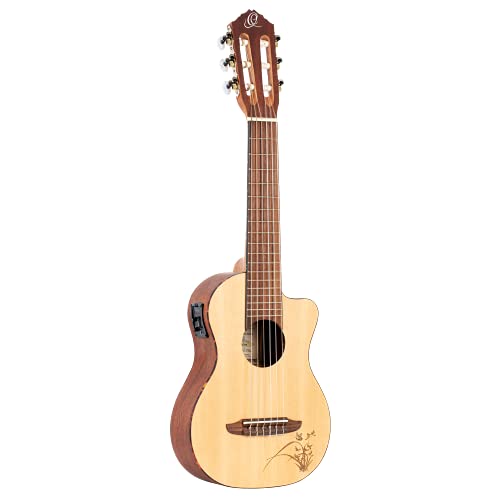Ortega Fichten-Mahagoniholz Guitarlele mit schmaler 47mm Hals (Cutaway, Tonabnehmer, Lasergravur)