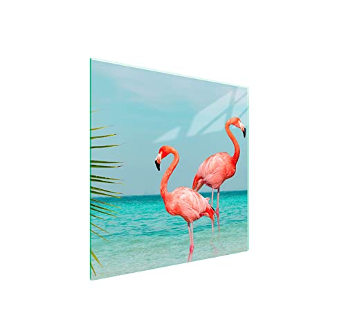 DarHuas Herdabdeckplatte 50x52 cm 1-teilig Ceranfeldabdeckung Induktion Herdschutz Spritzschutz Glasplatte Deko Schneidebrett, Meer Flamingo