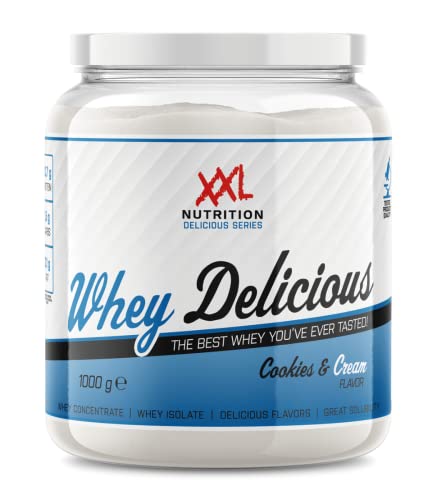 XXL Nutrition - Whey Delicious Protein Pulver - Leckerste Shake - Eiweiss Pulver, Whey Protein Isolat & Konzentrat - Hohe Qualität - 78,5% Proteingehalt - Cookies & Cream - 1000 Gramm