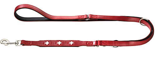 HUNTER Swiss Verstellbare Führleine für Hunde, Leder, hochwertig, schweizer Kreuz, 1,3/200 cm, rot