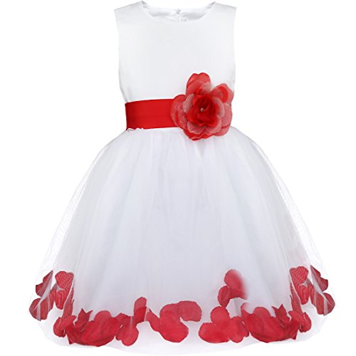 iEFiEL Mädchen Kleid Pinzessin Blumen-Mädchen Kinder Weiß Kleid Hochzeit Festkleid Kommunionkleid 92 98 104 110 116 128 140 152 164 Rot 152