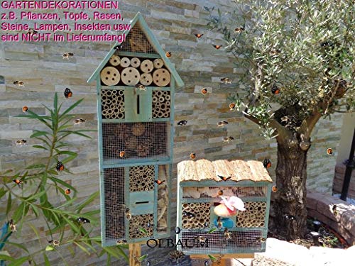 2X Bienenhaus, insektenhotel, insektenhaus in ANTIK TÜRKIS Antik Look blau Gross 2 x Bienenhotels, Spitzdach groß, Flachdach Insektenhaus + Bienenhaus mit Bienentränke, insektenhotel, Farbwahl