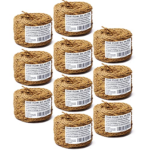 Humusziegel - Kokosseil 3.5 mm - 10 x 50 m - ungefärbte Naturfaser – Baumanbinder, Paketschnur, Pflanzenband & als Deko