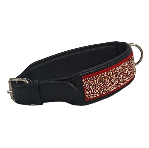 Hundehalsband Galax Halsband Hund BREIT M L XL Tysons Leder Lederhalsband (XL, Schwarz Rot)