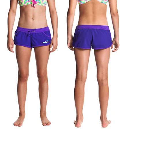 Funkita Damen Mädchen Girls Bikini Hose Badeshort Watershort Boardshort elastischer Taillenbund mit Kordelzug Indigo Rising - Farbe: Purple - Größe: 38