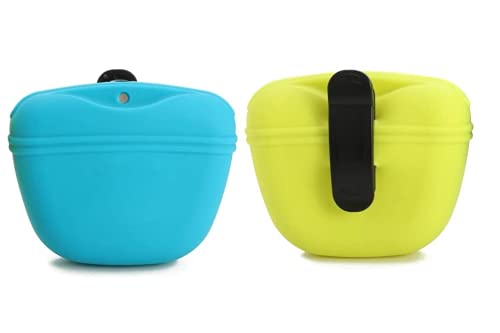 Baodaner Leckerli-Beutel, Hundetrainingstasche, Silikon-Hundetrainingstasche, tragbare Hundeleckerli-Tasche mit Magnetverschluss und Taillenclip für Hundetraining (2 Stück, blau)