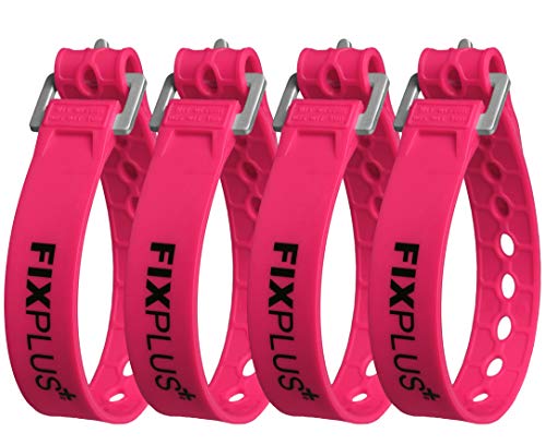 Fixplus-Strap 4er-Pack - Zurrgurt zum Sichern, Befestigen, Bündeln und Festzurren, aus Spezialkunststoff mit Aluminiumschnalle, 35cm x 2,4cm (pink)