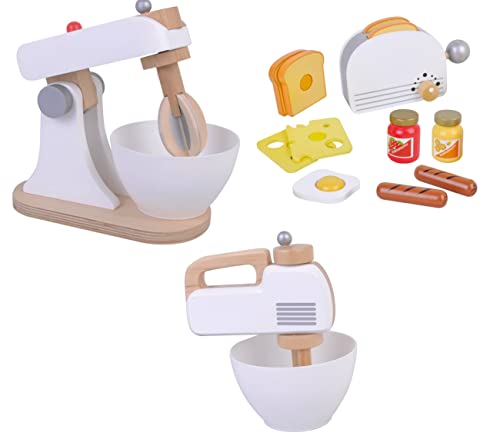Mega Küchengeräte Set aus Holz für Spielküche Toaster, Küchenmaschine, Mixer