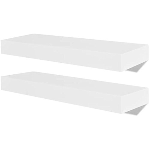 Lechnical 2-teiliges praktisches Haushalts-Wandregalset, Wandregal aus weißem MDF-Material im modernen Stil 2-teiliges Set 40 x 20 x 3,8 cm (Breite x Tiefe x Höhe)