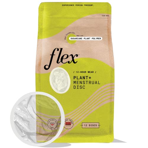 Flex Plant+ Disc | Einwegscheiben auf pflanzlicher Basis | Tampon, Pad und Tasse Alternative | Kapazität von 5 Super Tampons | Menstruationsscheibe aus nachhaltigen Pflanzenpolymeren | 12 Stück