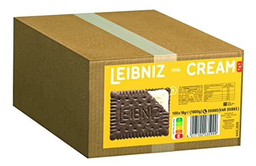 LEIBNIZ Keks'n Cream Milk - Doppelkekse - 100 einzeln verpackte Dessertpackungen im Catering-Karton - Kakaokekse mit Milchcreme Füllung (100 x 19 g)