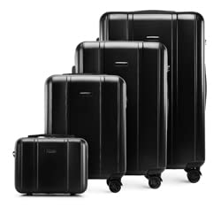 WITTCHEN Classic Line Elegante Kofferset aus Robustem Polycarbonat mit vertikaler Prägung TSA-Schloss (S+M+L+Kosmetikkofer) Schwarz