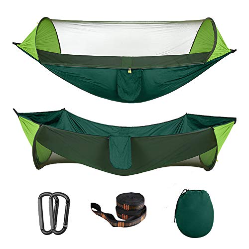 MoKo Camping Hängematte mit Moskitonetz, 2 in 1 Outdoor 2 Personen Hängematte Ultraleichte Tragbare Fallschirm Nylon Hängematte mit 200kg Tragfähigkeit für Outdoor Camping - Grün