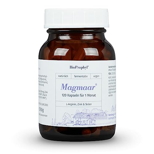 BioProphyl® Magmaar - 750 mg L-Arginin Base mit Zink und Selen und Vitaminen Niacin und B12 - Manneskraft für Fruchtbarkeit und Fortpflanzung - 120 vegetarische Kapseln