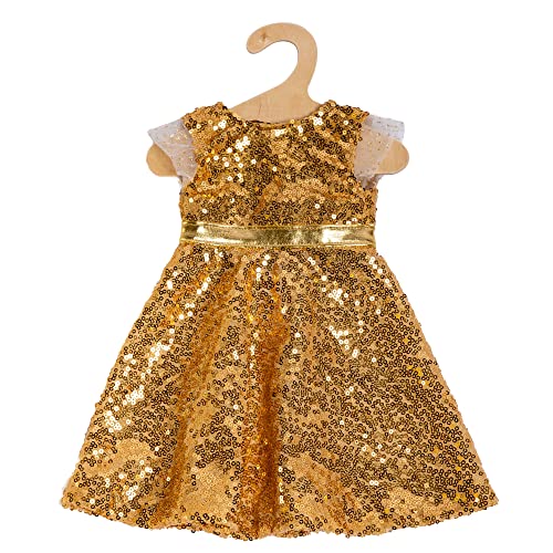 Heless 2330 - Puppenkleidung im Design Goldstar, Kleid mit goldenen Pailletten und Gürtel für Puppen und Kuscheltiere der Größe 35-45 cm